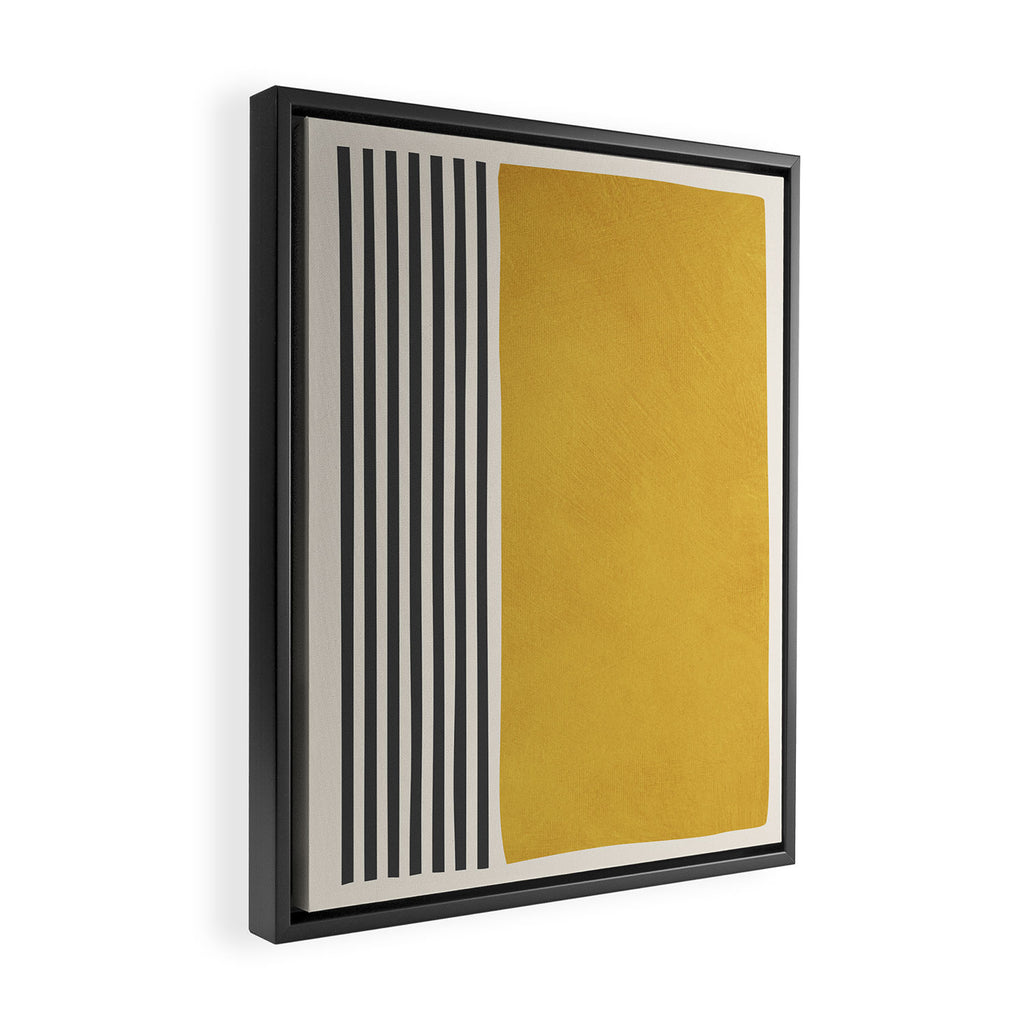 Mustard Yellow Black Lines Abstract Art Framed Canvas Print Gallery Image 2