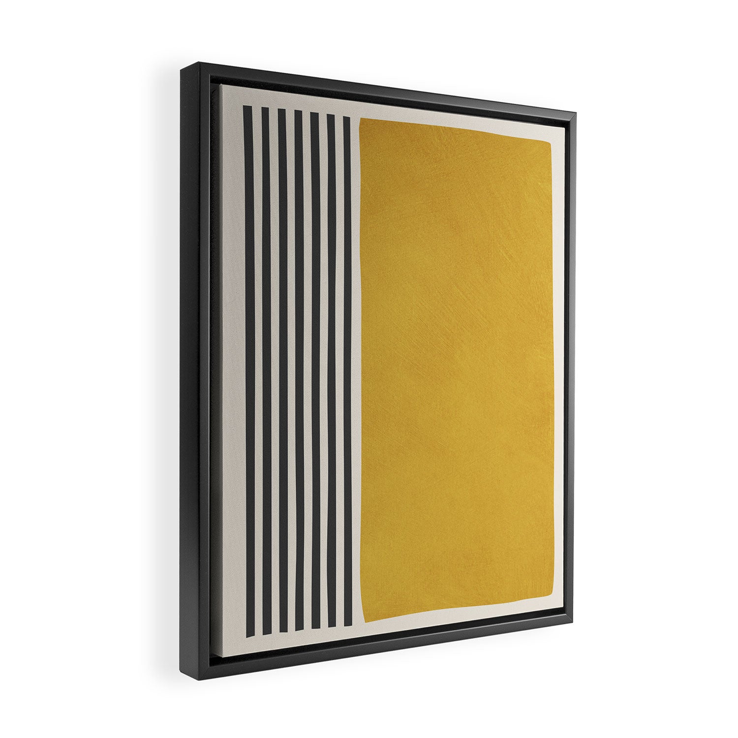 Mustard Yellow Black Lines Abstract Art Framed Canvas Print Gallery Image 2