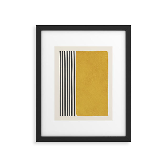 Mustard Yellow Black Lines Abstract Art Framed Art Print Gallery Image 1