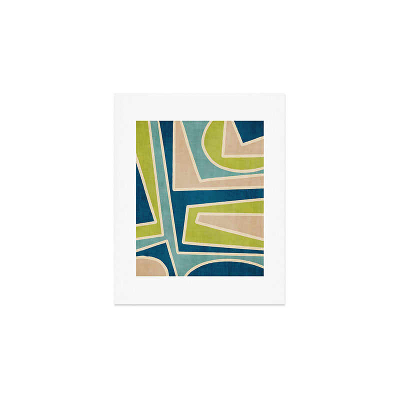 Navy Beige Apple Green White Artwork Art Print Gallery Image 1