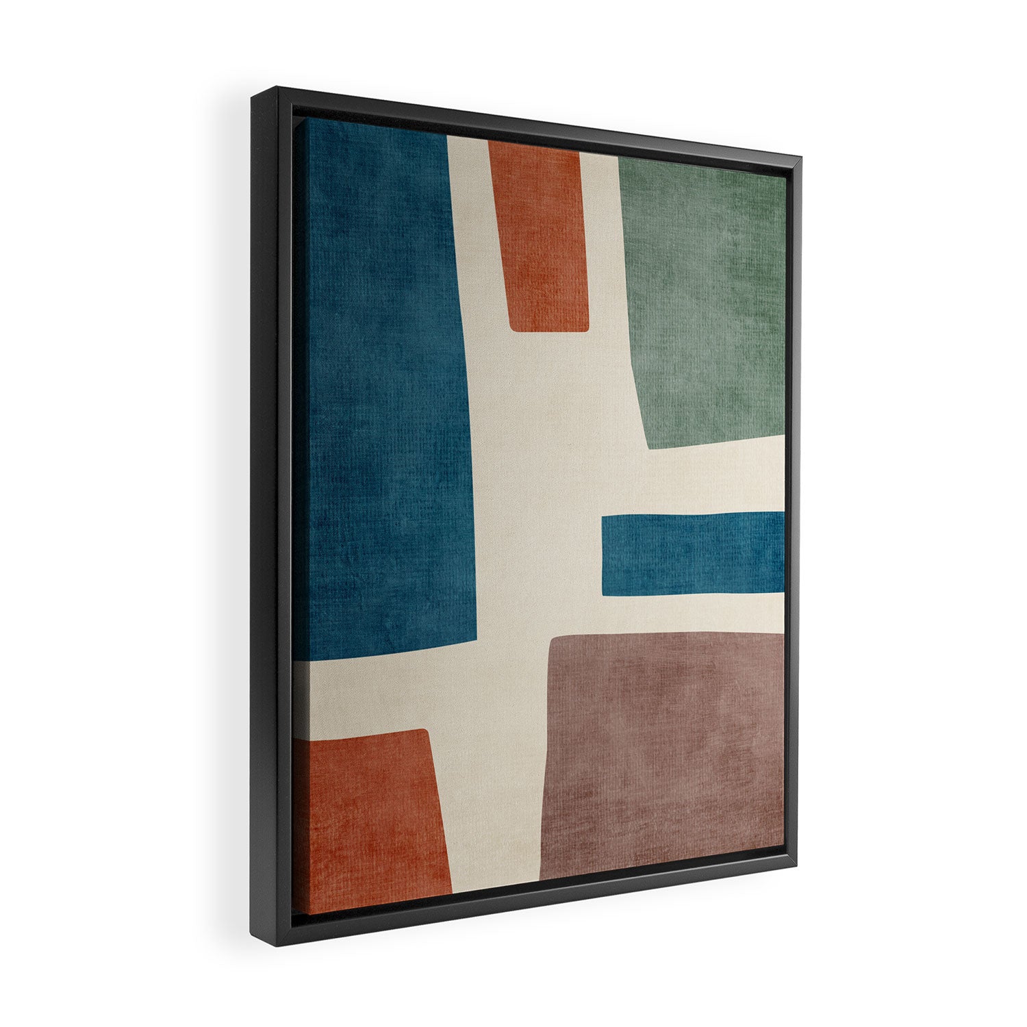 Navy Rust Brown Green Modern Artwork Framed Canvas Print Gallery Image 2