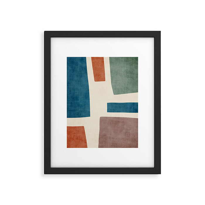 Navy Rust Brown Green Modern Artwork Framed Art Print Gallery Image 1