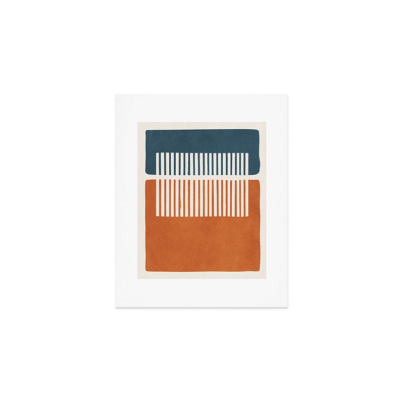 Navy Terra White Lines Color Block Artwork Art Print Gallery Image 1