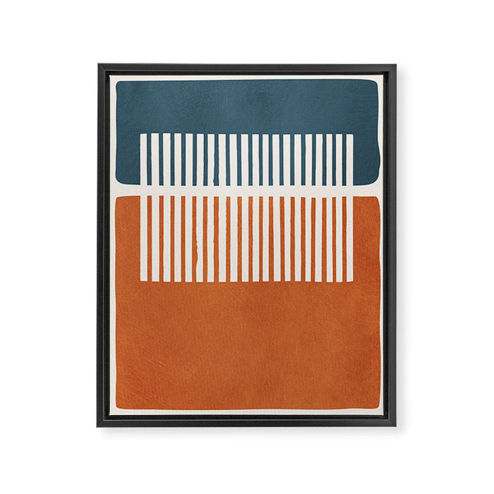 Navy Terra White Lines Color Block Artwork Framed Canvas Print Gallery Image 1