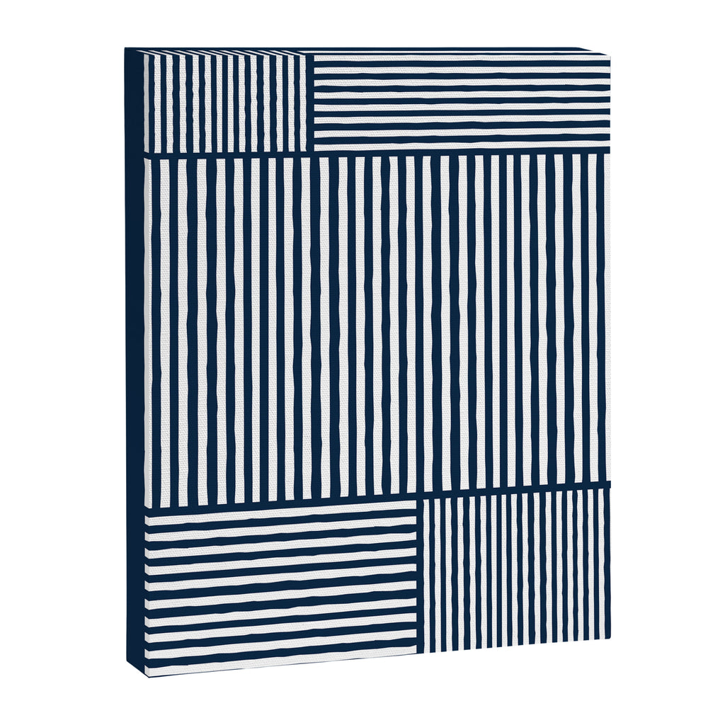 Navy White Lines Minimal Abstract Design Canvas Print Gallery Image 6