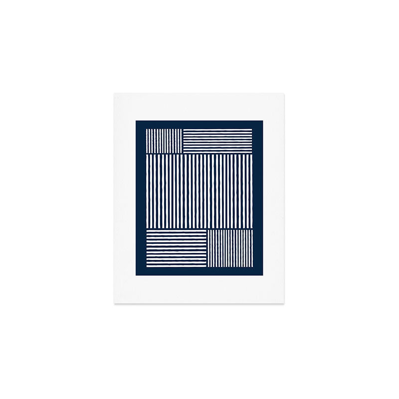 Navy White Lines Minimal Abstract Design Art Print Gallery Image 1