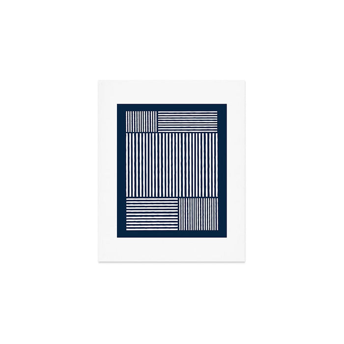 Navy White Lines Minimal Abstract Design Art Print Gallery Image 1