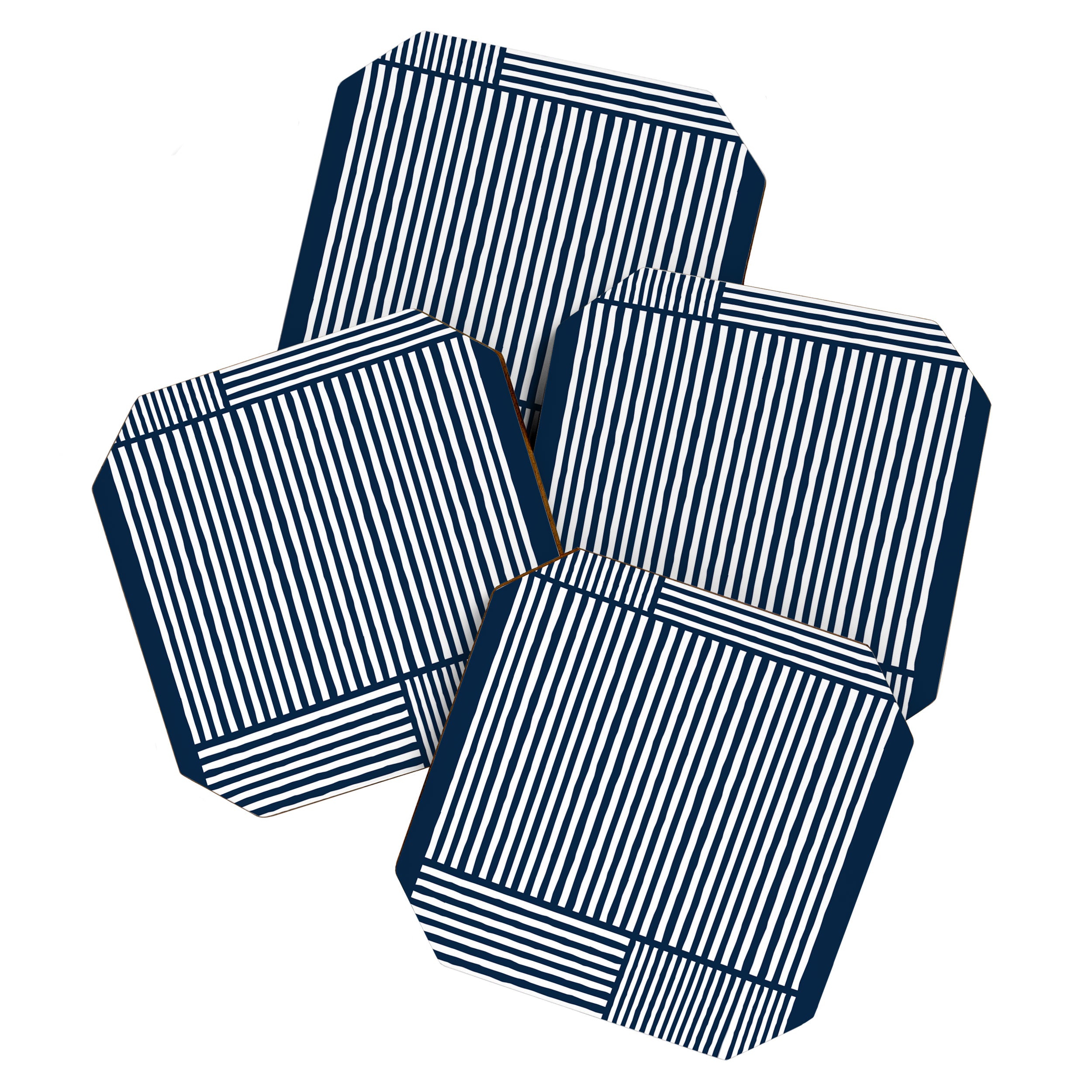Navy White Lines Minimal Abstract Design Coaster Gallery Image 1