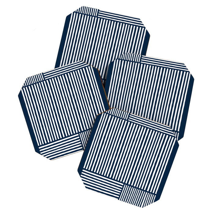 Navy White Lines Minimal Abstract Design Coaster Gallery Image 1