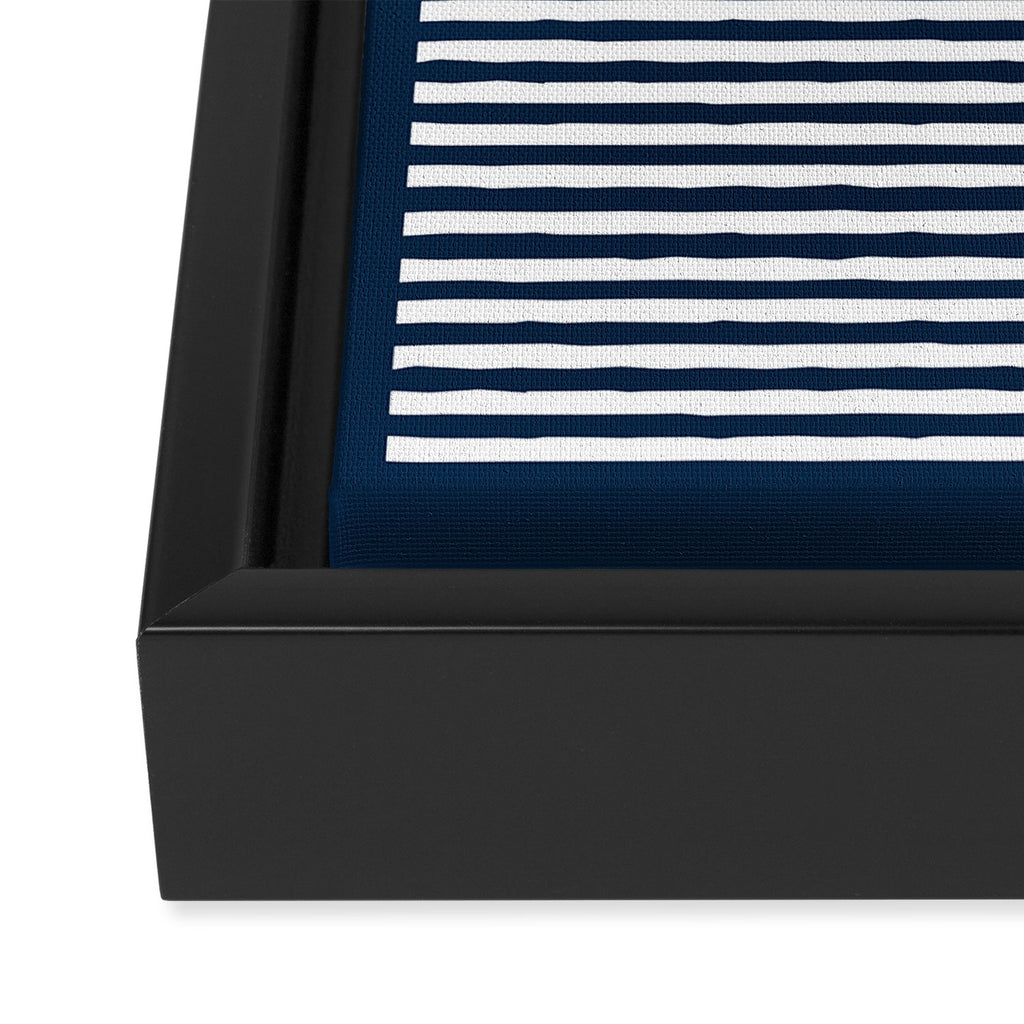 Navy White Lines Minimal Abstract Design Framed Canvas Print Gallery Image 3
