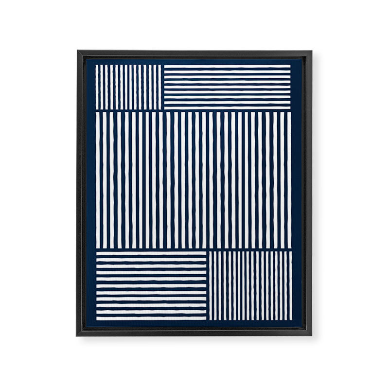 Navy White Lines Minimal Abstract Design Framed Canvas Print Gallery Image 6