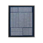 Navy White Lines Minimal Abstract Design Framed Canvas Print Gallery Image 6