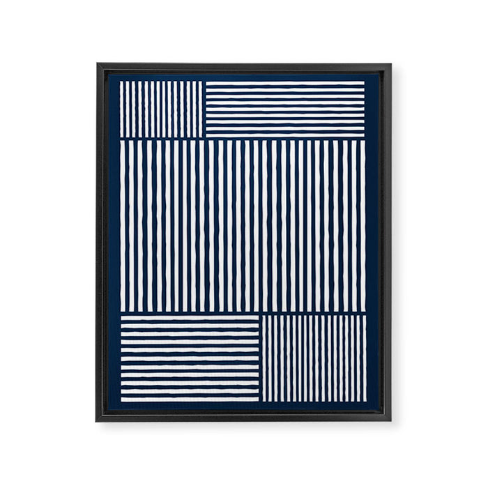 Navy White Lines Minimal Abstract Design Framed Canvas Print Gallery Image 1