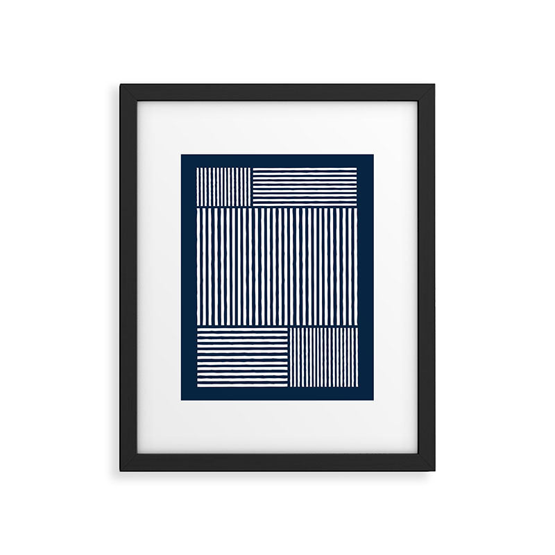 Navy White Lines Minimal Abstract Design Framed Art Print Gallery Image 5