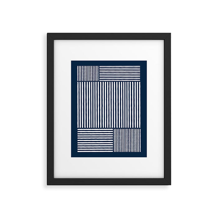 Navy White Lines Minimal Abstract Design Framed Art Print Gallery Image 1