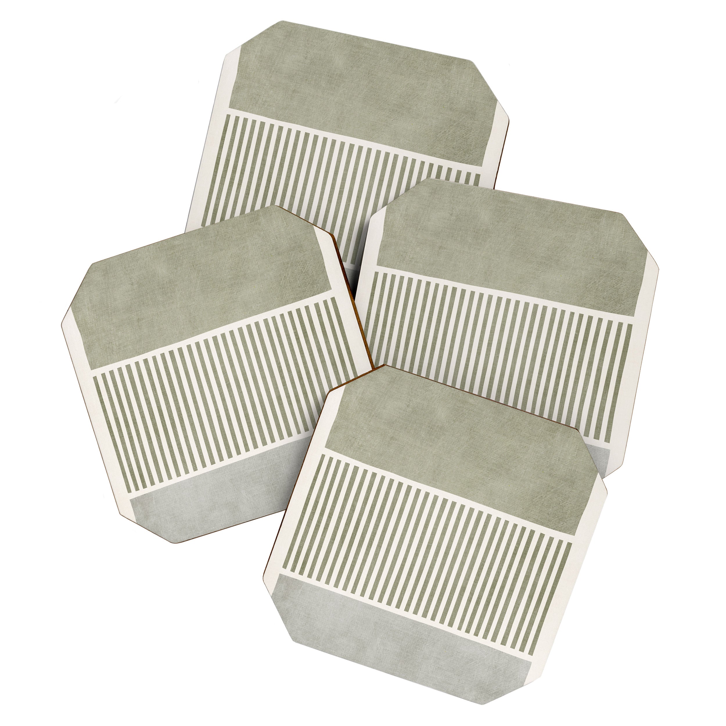 Neutral Green Lines Gray Abstract Artwork Coaster Gallery Image 1