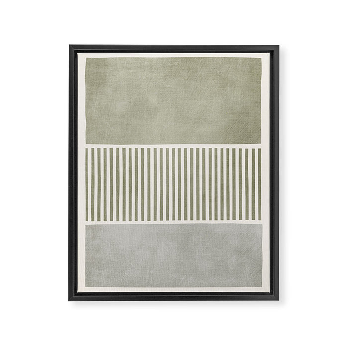 Neutral Green Lines Gray Abstract Artwork Framed Canvas Print Gallery Image 1