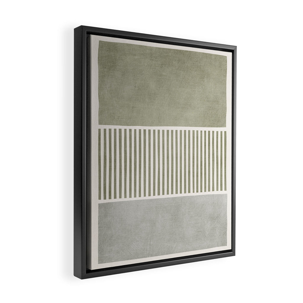 Neutral Green Lines Gray Abstract Artwork Framed Canvas Print Gallery Image 2