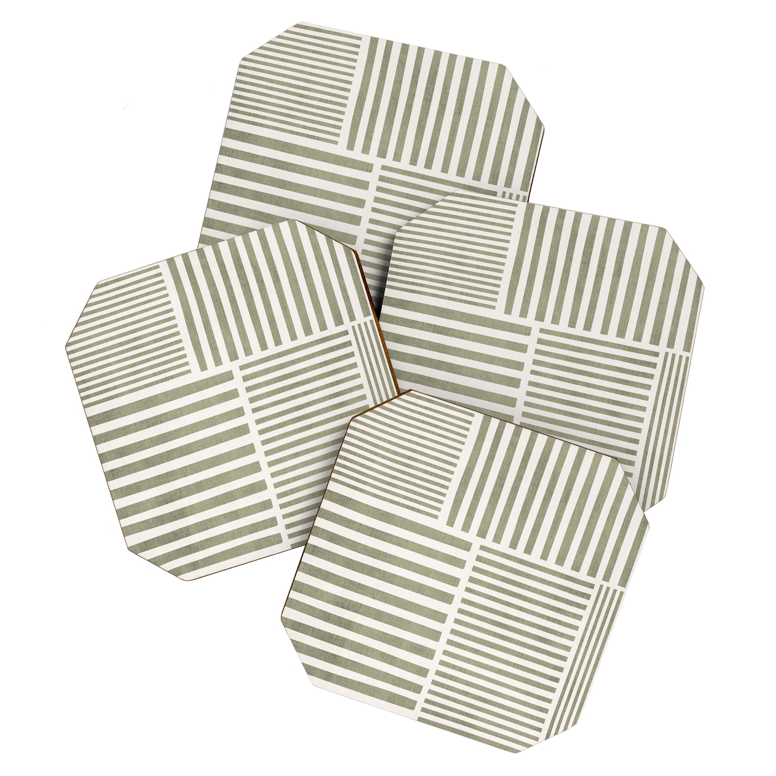 Neutral Green Lines Minimalist Artwork Coaster Gallery Image 1