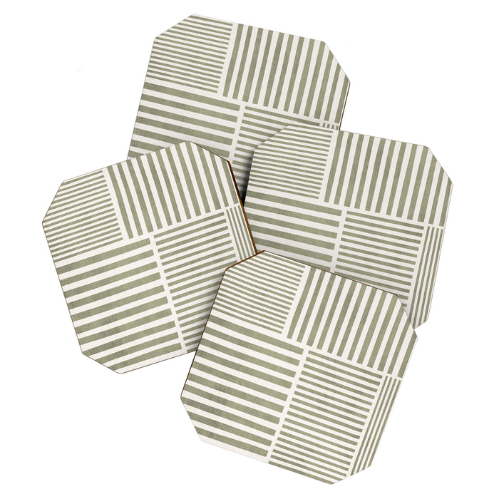 Neutral Green Lines Minimalist Artwork Coaster Gallery Image 1