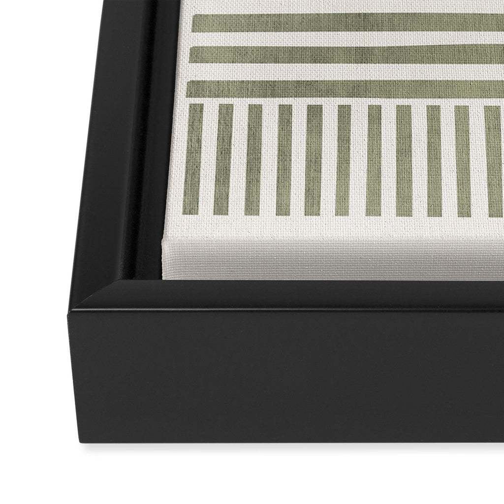 Neutral Green Lines Minimalist Artwork Framed Canvas Print Gallery Image 3