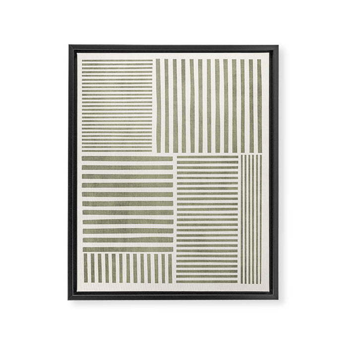 Neutral Green Lines Minimalist Artwork Framed Canvas Print Gallery Image 1