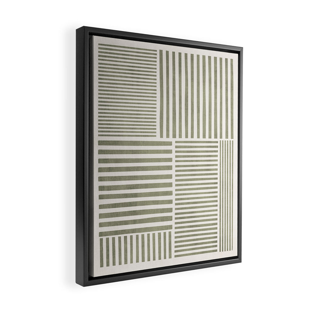 Neutral Green Lines Minimalist Artwork Framed Canvas Print Gallery Image 2