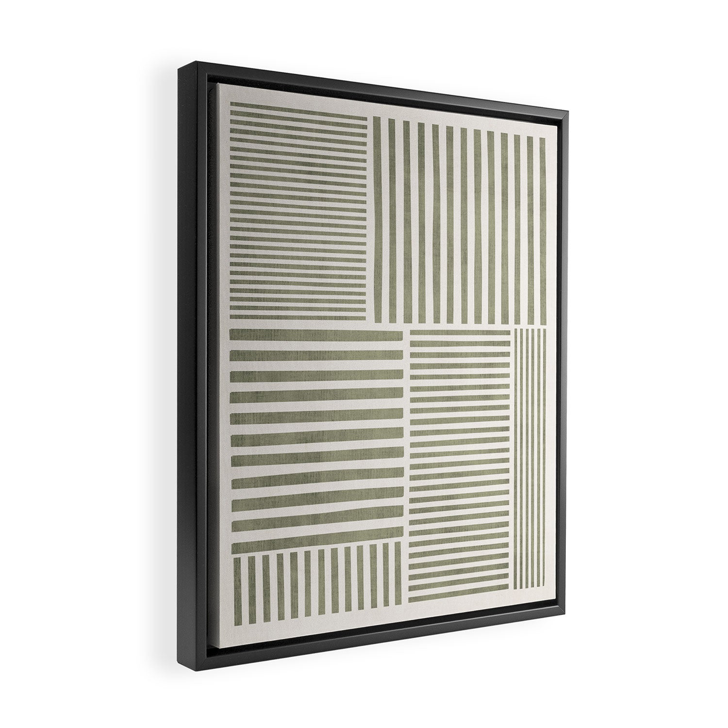 Neutral Green Lines Minimalist Artwork Framed Canvas Print Gallery Image 2