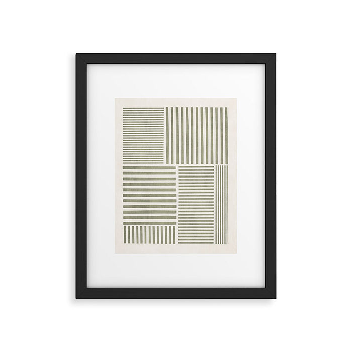 Neutral Green Lines Minimalist Artwork Framed Art Print Gallery Image 1