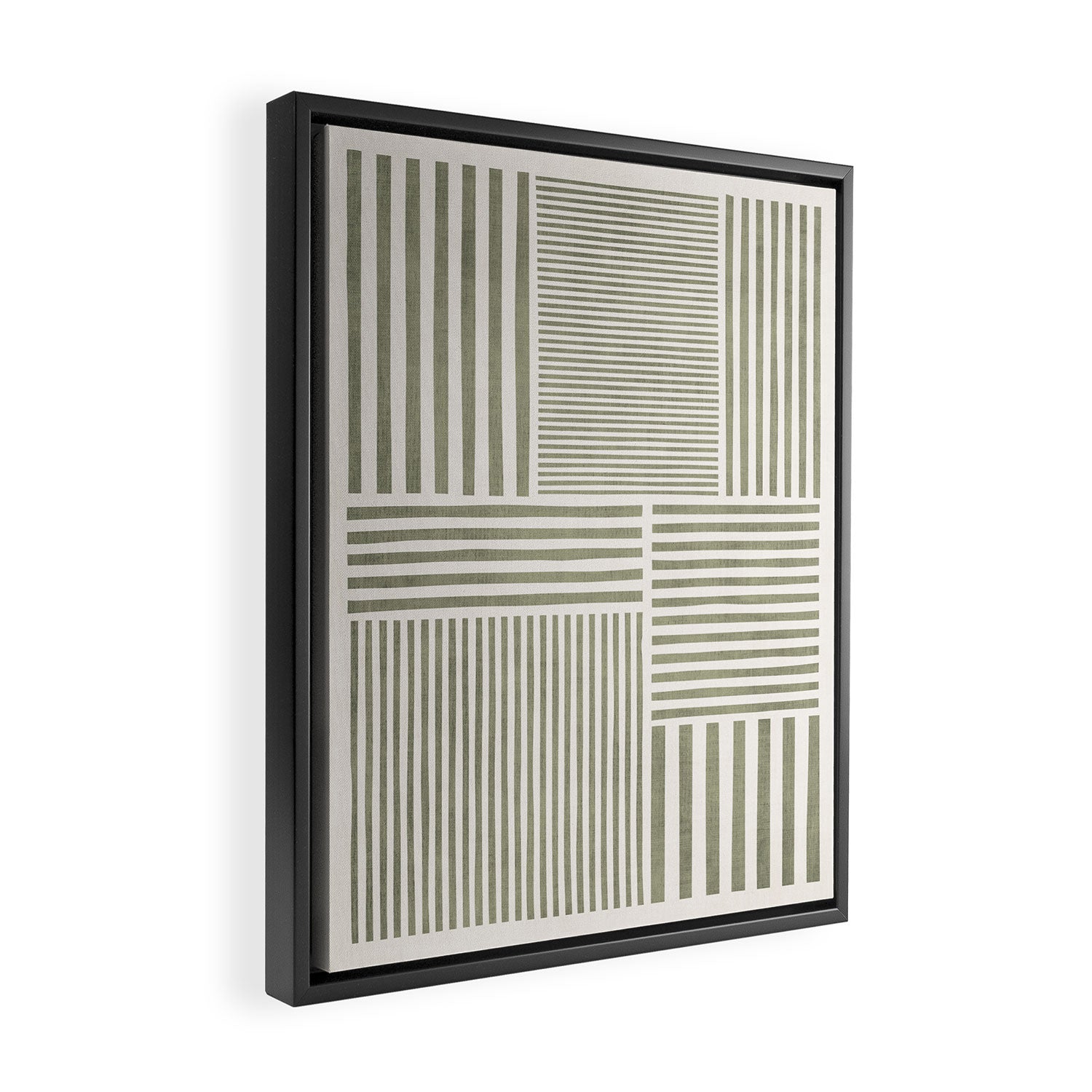Neutral Green Lines Modern Minimalism Framed Canvas Print Gallery Image 2