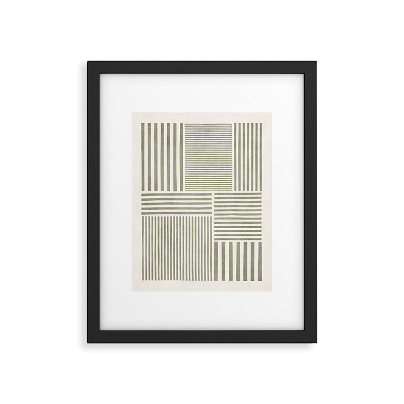 Neutral Green Lines Modern Minimalism Framed Art Print Gallery Image 5