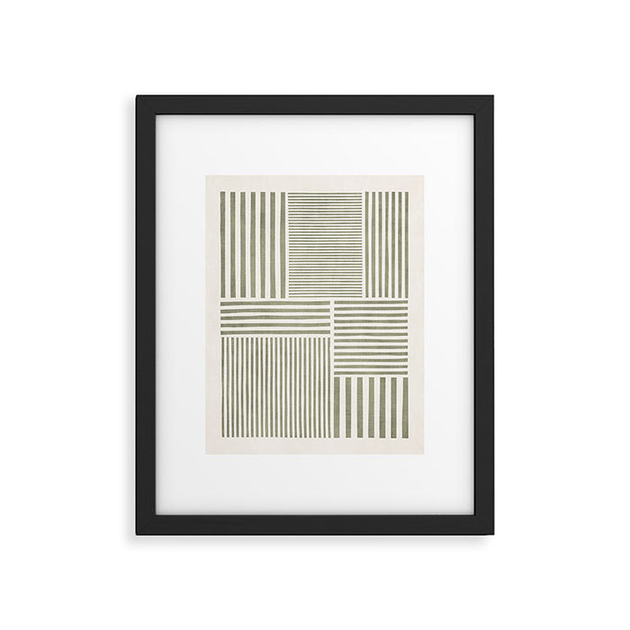 Neutral Green Lines Modern Minimalism Framed Art Print Gallery Image 1