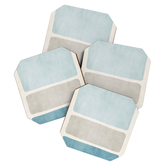 Neutral Light Blue Beige Teal Minimalist Artwork Coaster Gallery Image 1