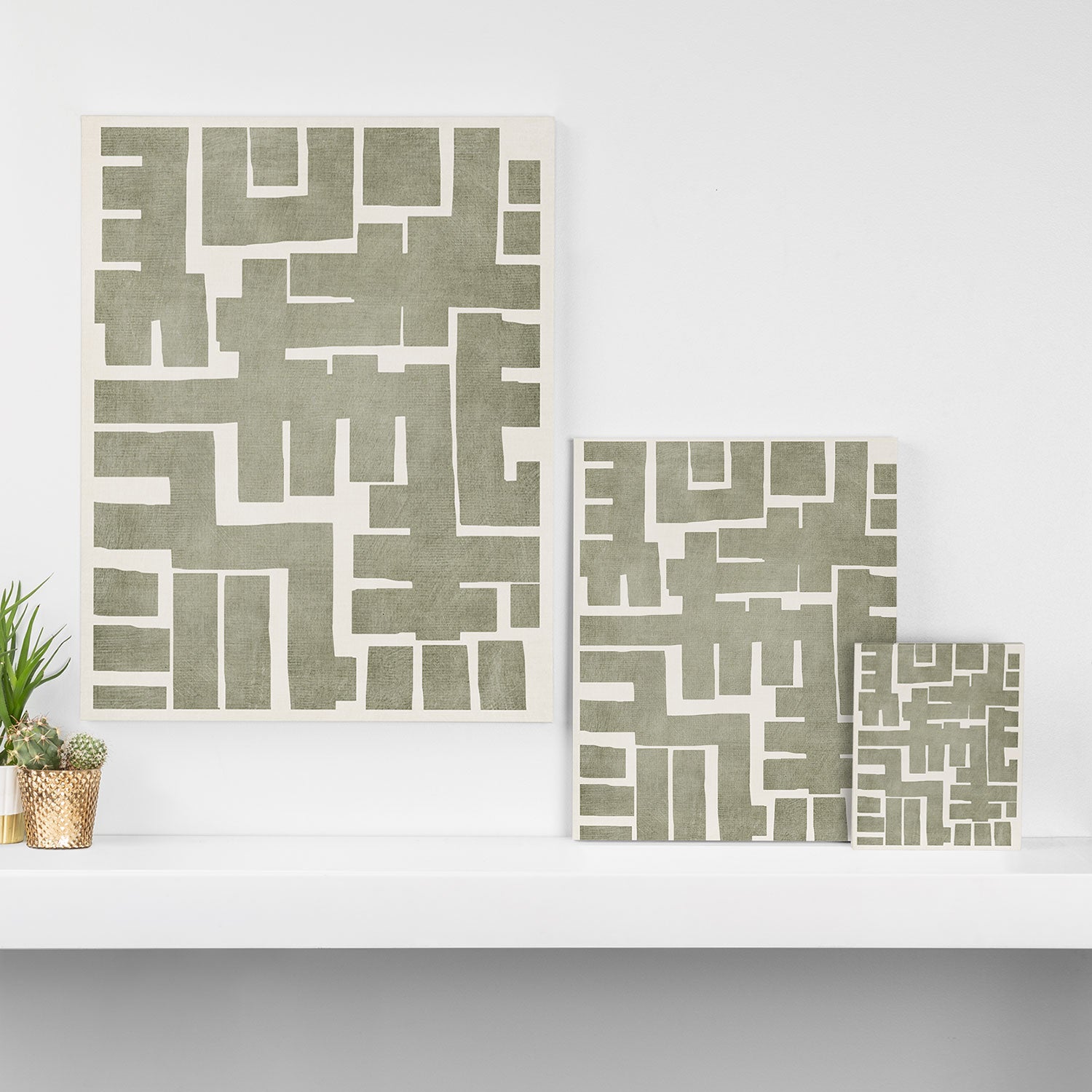 Neutral Olive Green Abstract Artwork  Canvas Print Gallery Image 3