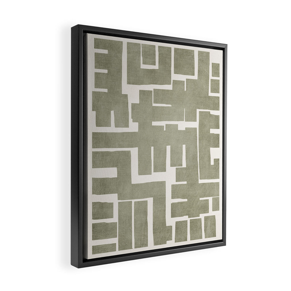 Neutral Olive Green Abstract Artwork  Framed Canvas Print Gallery Image 2