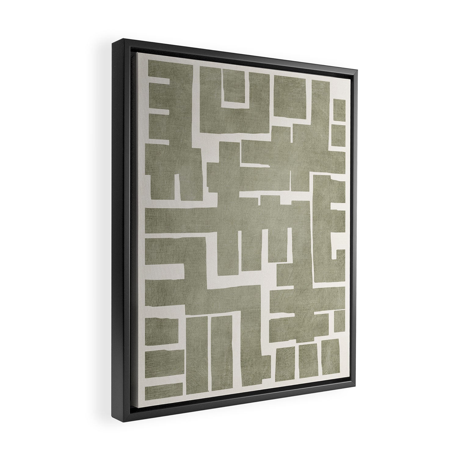 Neutral Olive Green Abstract Artwork  Framed Canvas Print Gallery Image 2