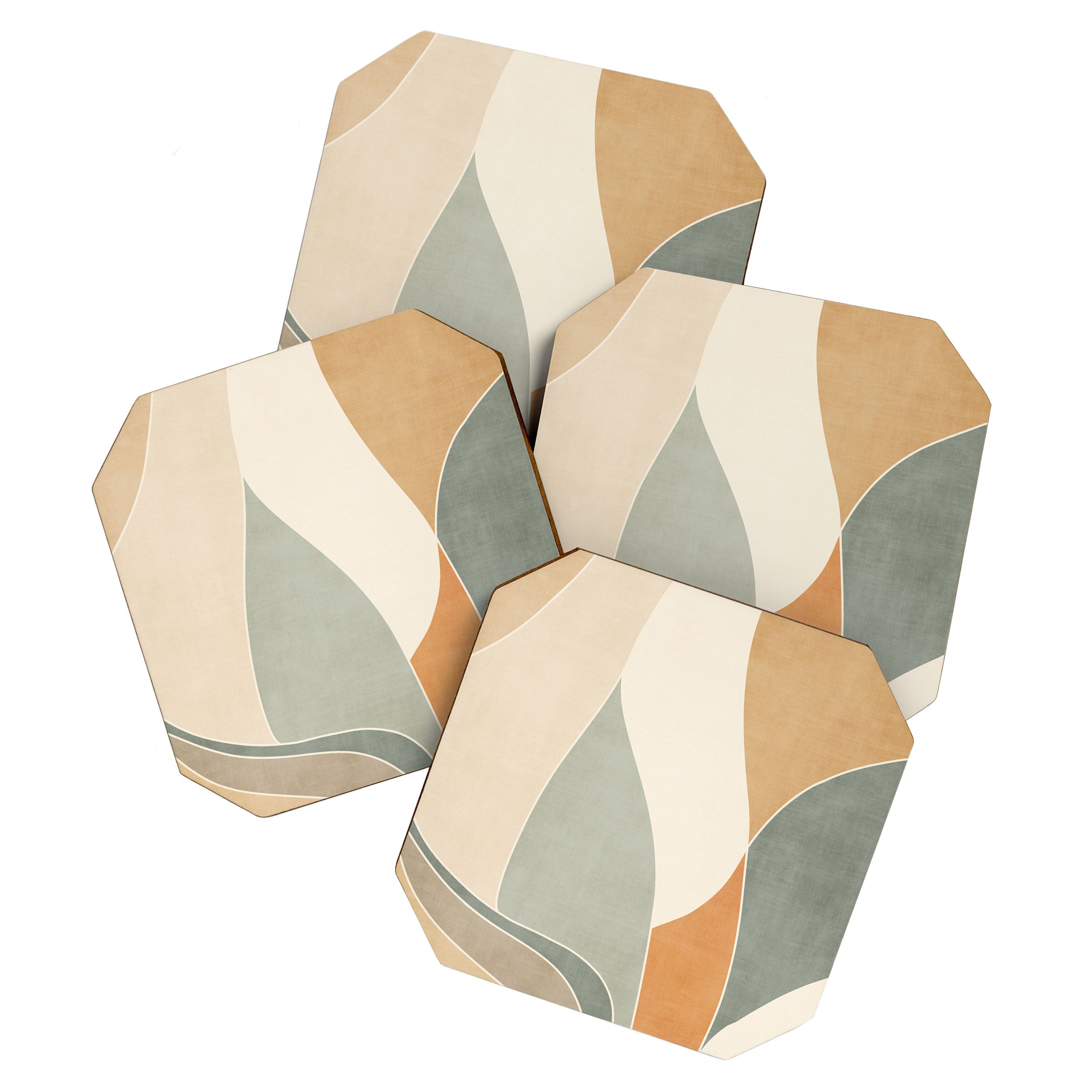 Neutral Soft Tones Modern Abstract Leaves Coaster Gallery Image 1