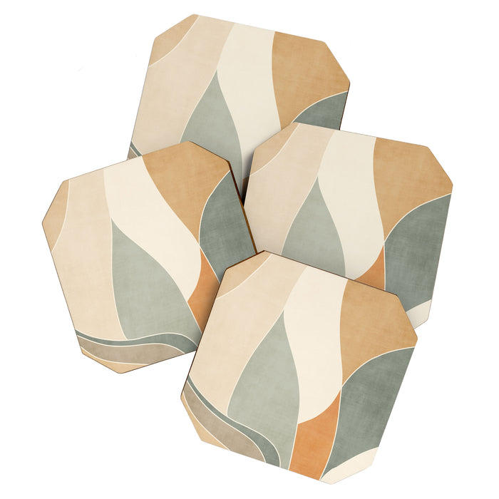 Neutral Soft Tones Modern Abstract Leaves Coaster Gallery Image 1