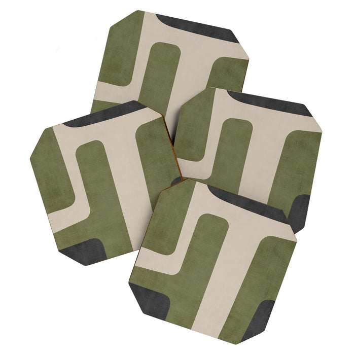 Olive Green Black Abstract Modern Artwork Coaster Gallery Image 1