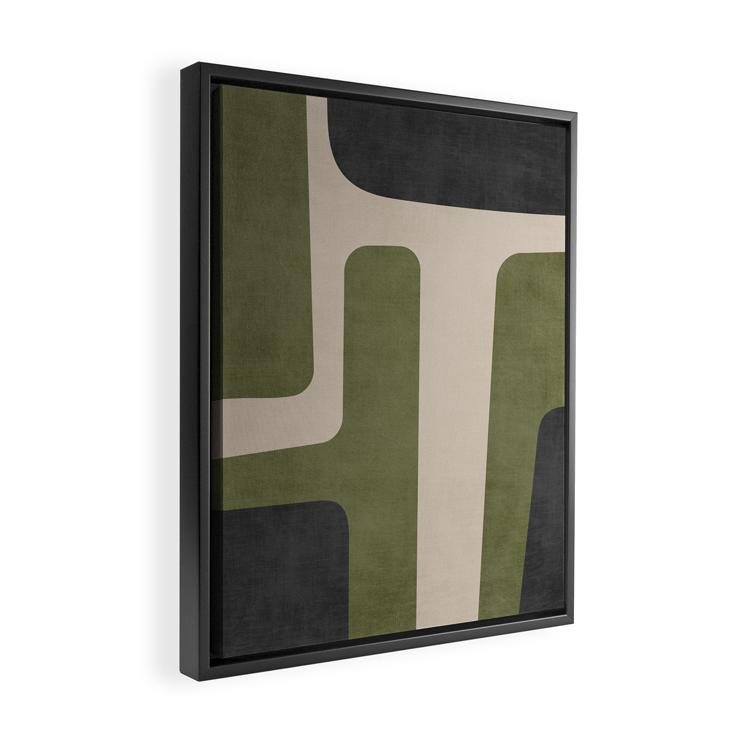 Olive Green Black Abstract Modern Artwork Framed Canvas Print Gallery Image 2