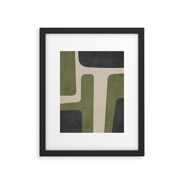 Olive Green Black Abstract Modern Artwork Framed Art Print Gallery Image 1