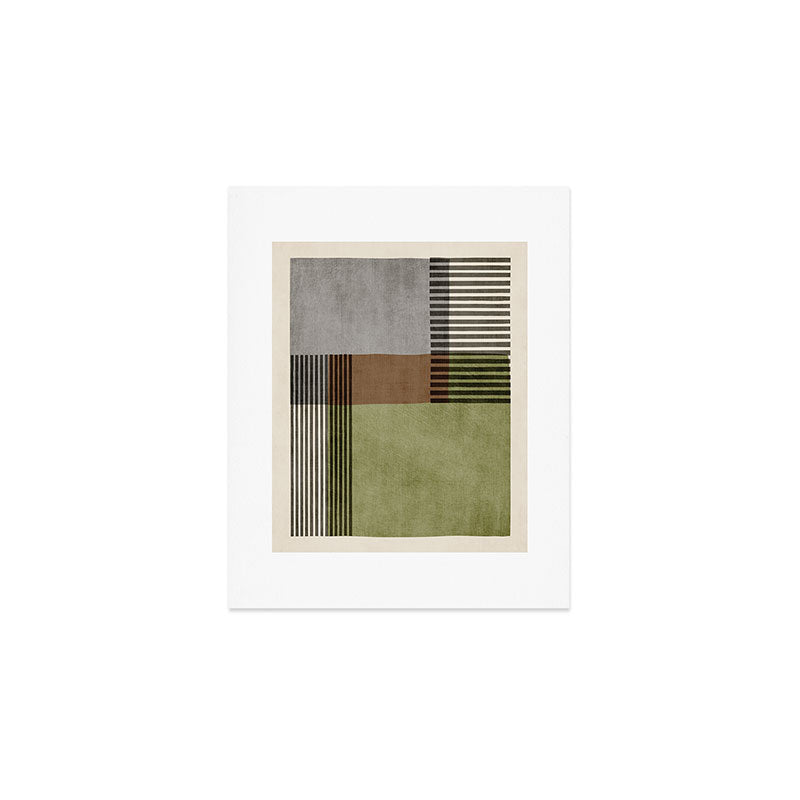 Olive Green Brown Gray Black Bold Lines Artwork Art Print Gallery Image 1
