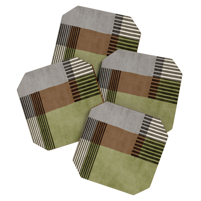 Olive Green Brown Gray Black Bold Lines Artwork Coaster Gallery Image 1