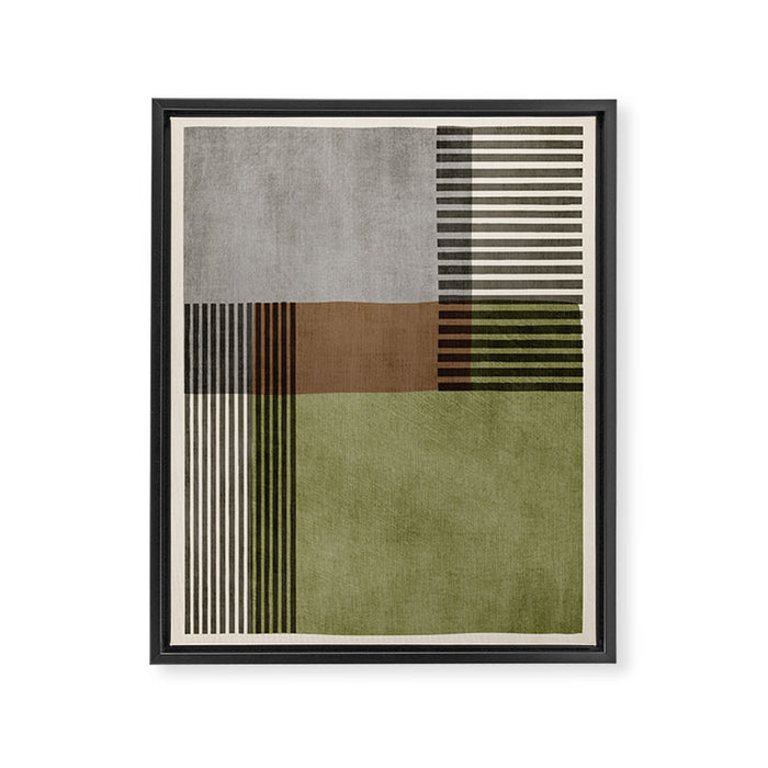 Olive Green Brown Gray Black Bold Lines Artwork Framed Canvas Print Gallery Image 1