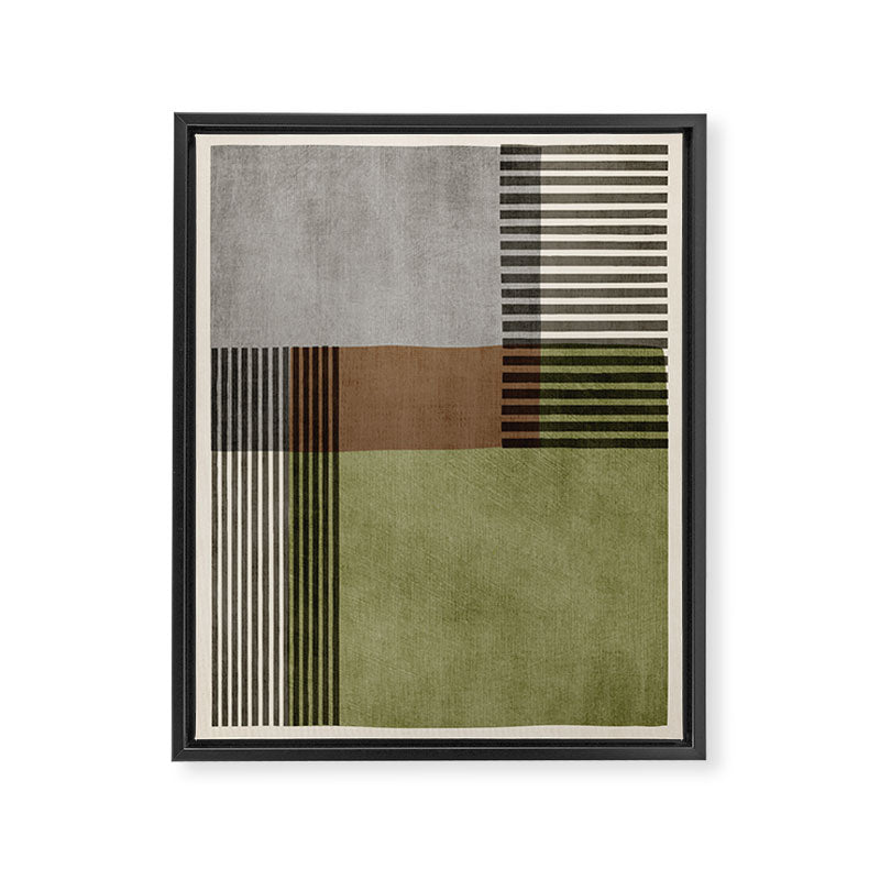 Olive Green Brown Gray Black Bold Lines Artwork Framed Canvas Print Gallery Image 6