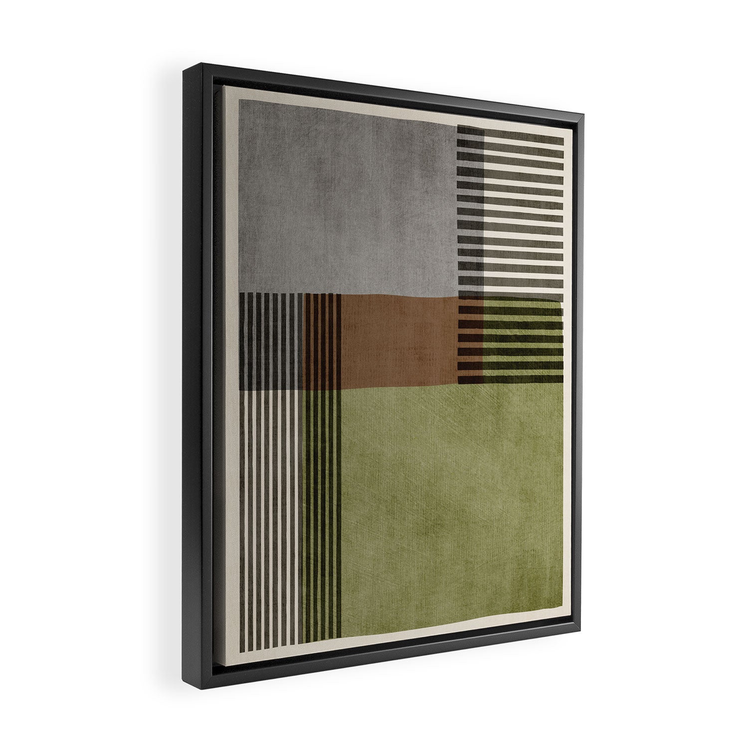 Olive Green Brown Gray Black Bold Lines Artwork Framed Canvas Print Gallery Image 2
