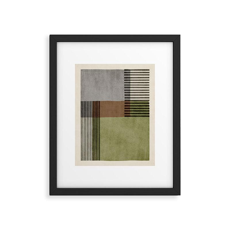 Olive Green Brown Gray Black Bold Lines Artwork Framed Art Print Gallery Image 5
