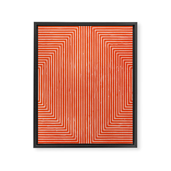 Orange Geometric Drawing Digital Linocut Framed Canvas Print Gallery Image 1