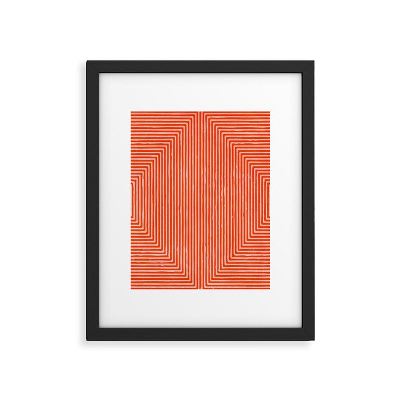 Orange Geometric Drawing Digital Linocut Framed Art Print Gallery Image 5