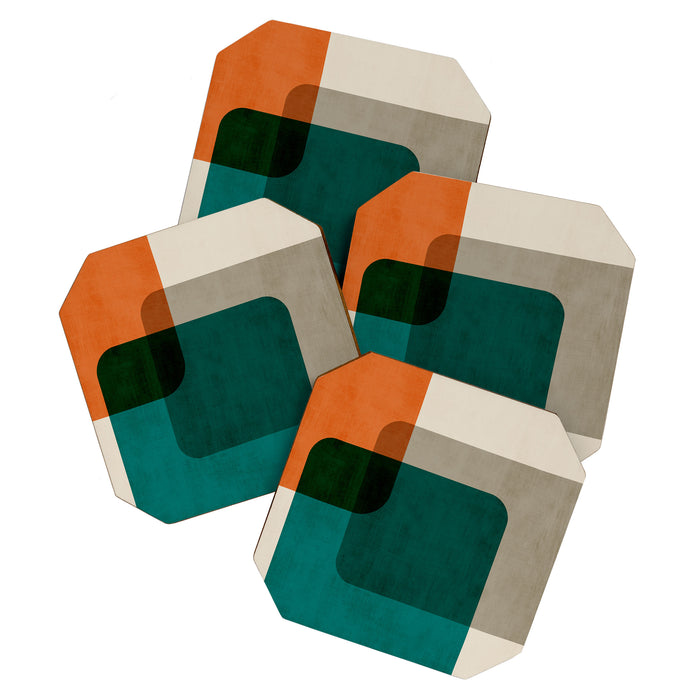 Orange Teal MCM Modern Minimalism Artwork Coaster Gallery Image 1